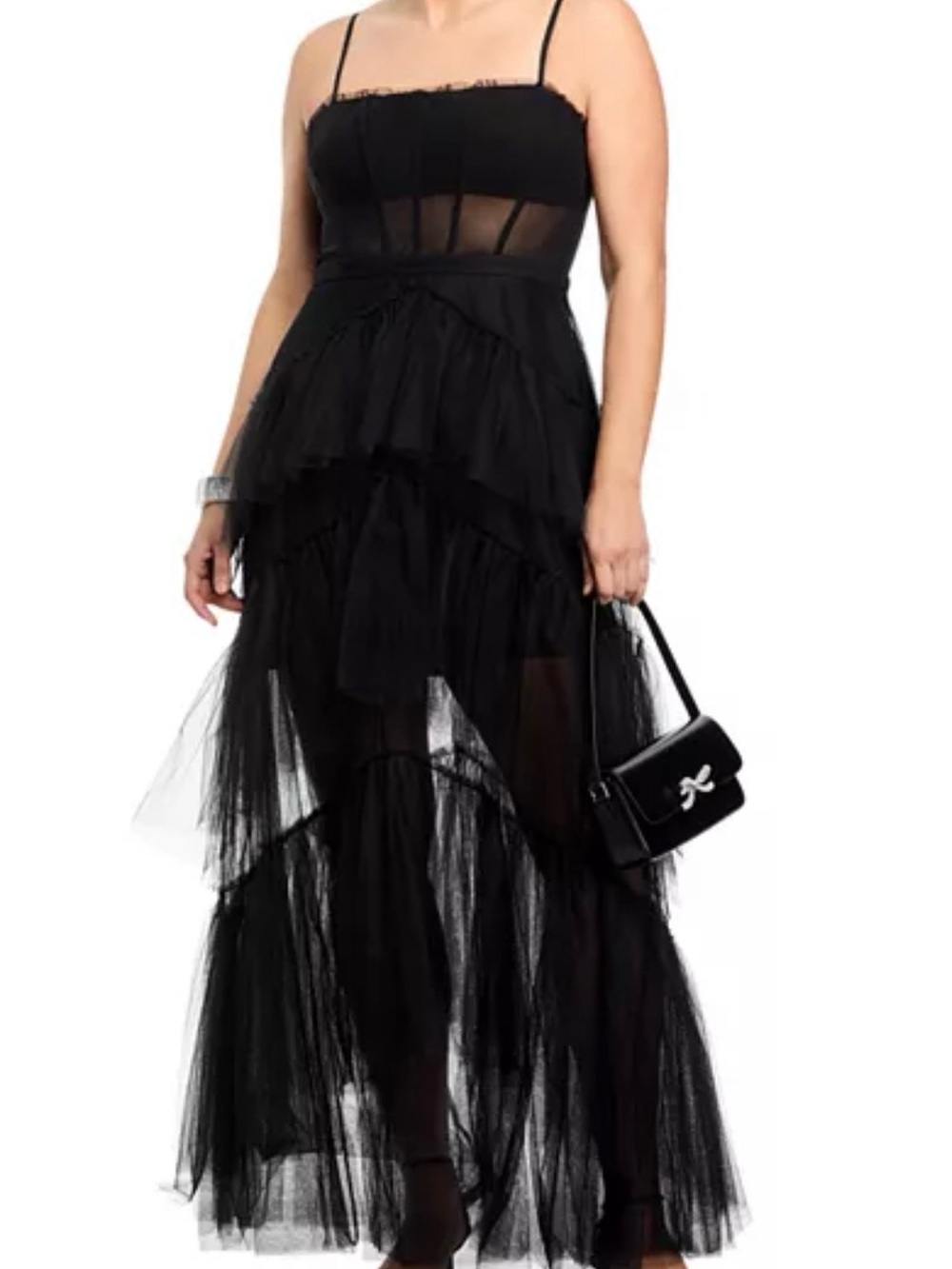 BCBGMAXAZRIA Oly Black Tiered Tulle Corset Maxi Gown Dress Sz 14 - Picture 3 of 10